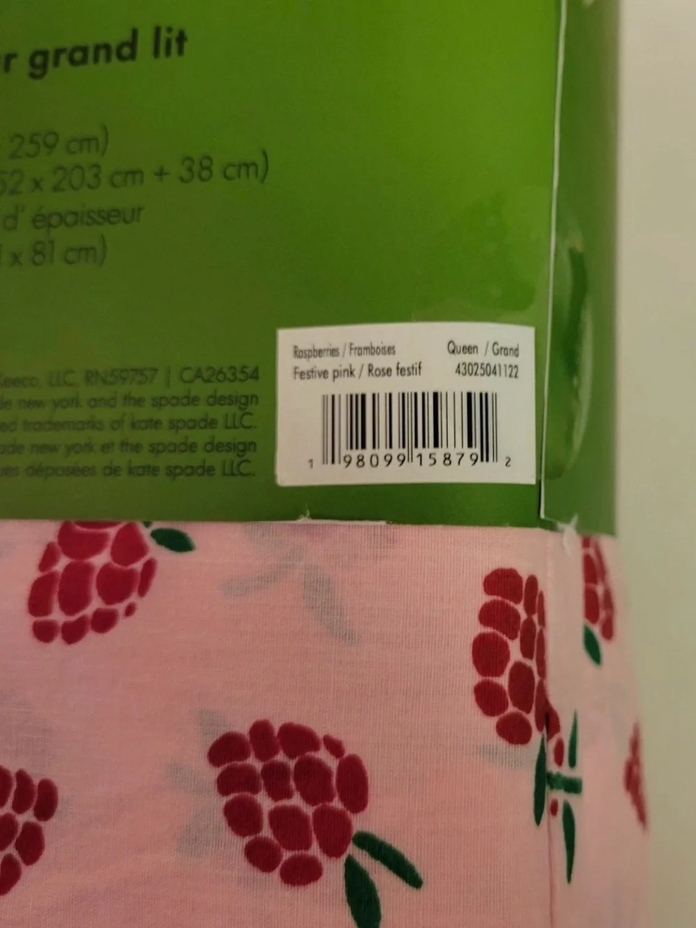 NEW 4pc Kate Spade Queen Sheet Set RASPBERRIES 100% Cotton Percale Flat Fitted